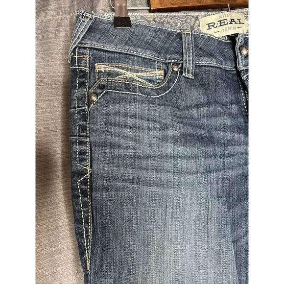 ARIAT Mid Rise Boot Cut Jeans Ocean Blue Size 30R 32”L Whipstitch - Picture 9 of 15